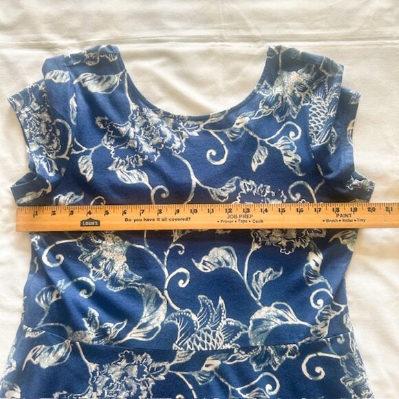 Chaps Ladies Dress XL Blue White Paisley Floral Short Sleeves Read - Picture 8 of 9